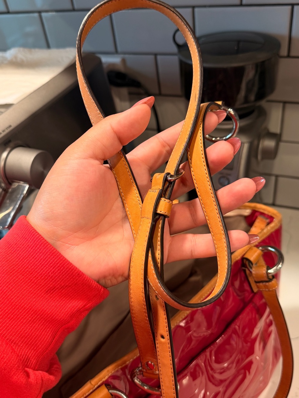 Coach Peyton 2012 Embossed Barbie Pink Patent Leather Crossbody Tote Bag - Picture 10 of 13